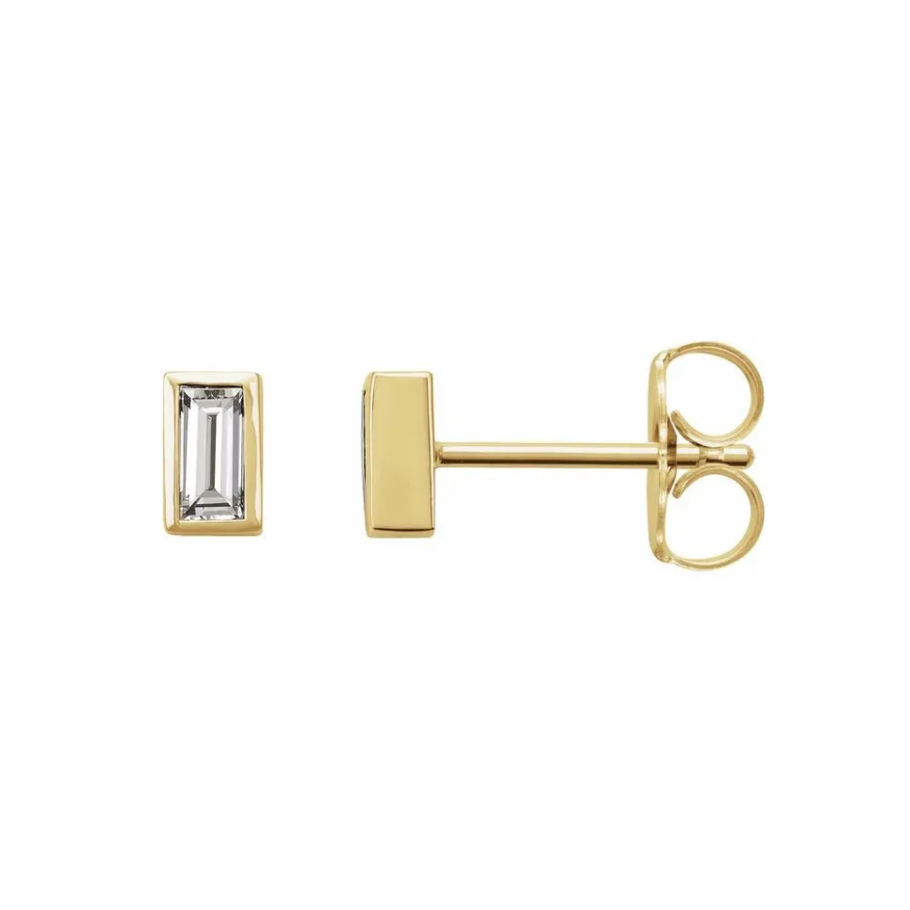 0.08ctw Mini Baguette Bezel Set Diamond Stud Earrings in Solid Gold