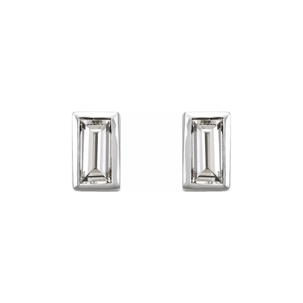 0.08ctw Mini Baguette Bezel Set Diamond Stud Earrings in Solid Gold