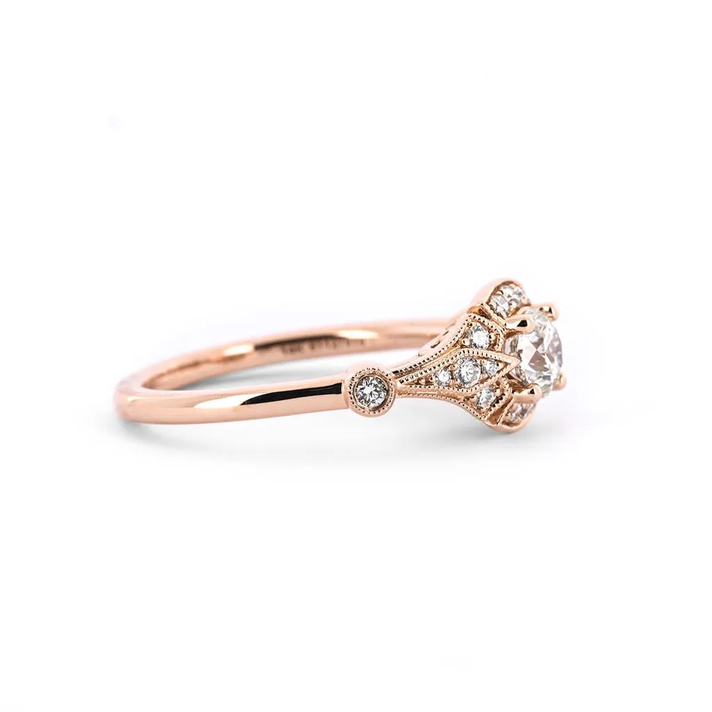 0.69ctw Round Diamond Engagement Ring, Art Deco - Rose Gold