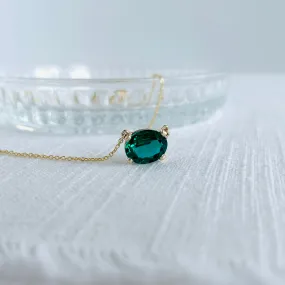 10K Forthright Oval Synthetic Emerald Necklace