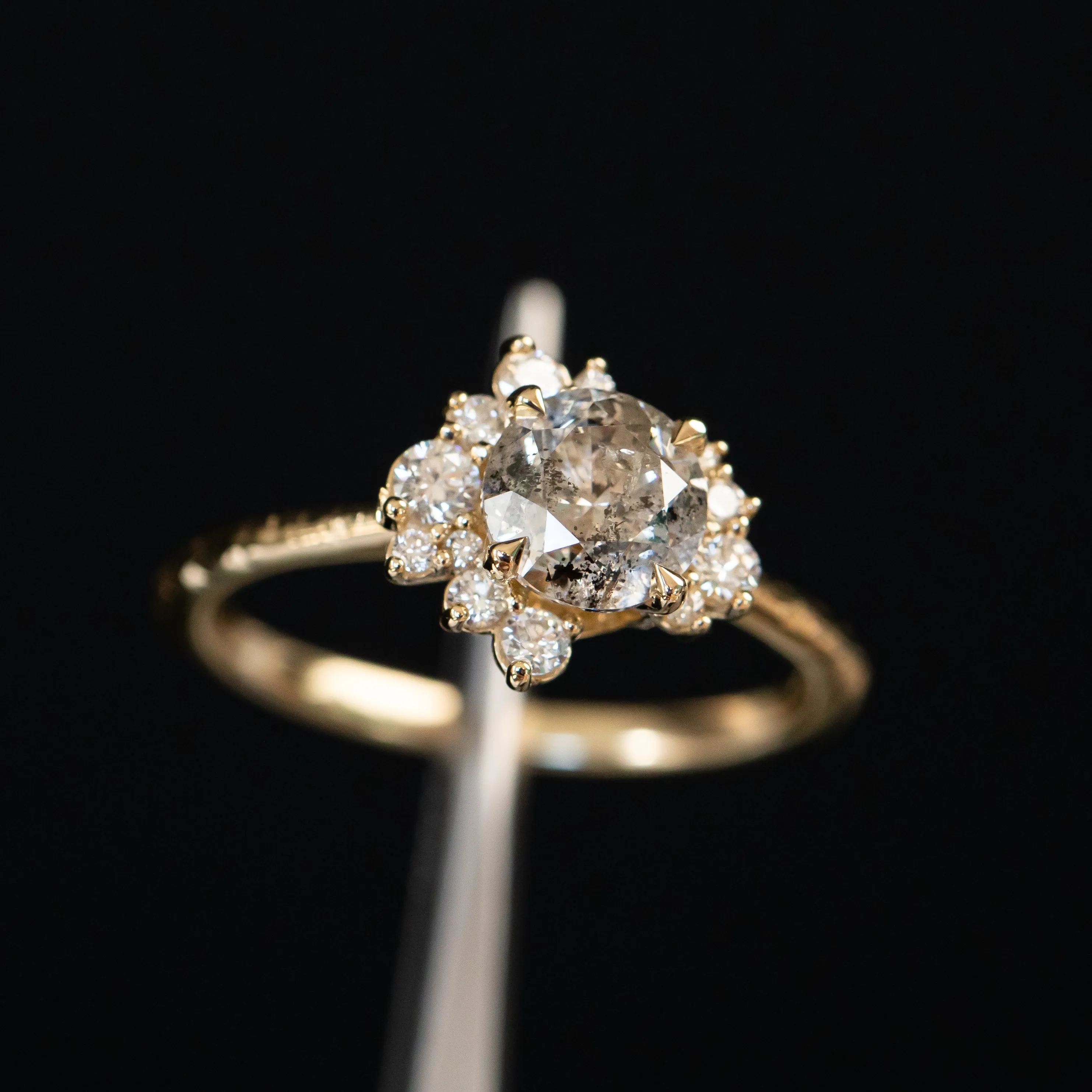 1.22ct Round Salt And Pepper Diamond Asymmetrical Cluster Ring In 14k Yellow Gold