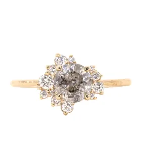 1.22ct Round Salt And Pepper Diamond Asymmetrical Cluster Ring In 14k Yellow Gold