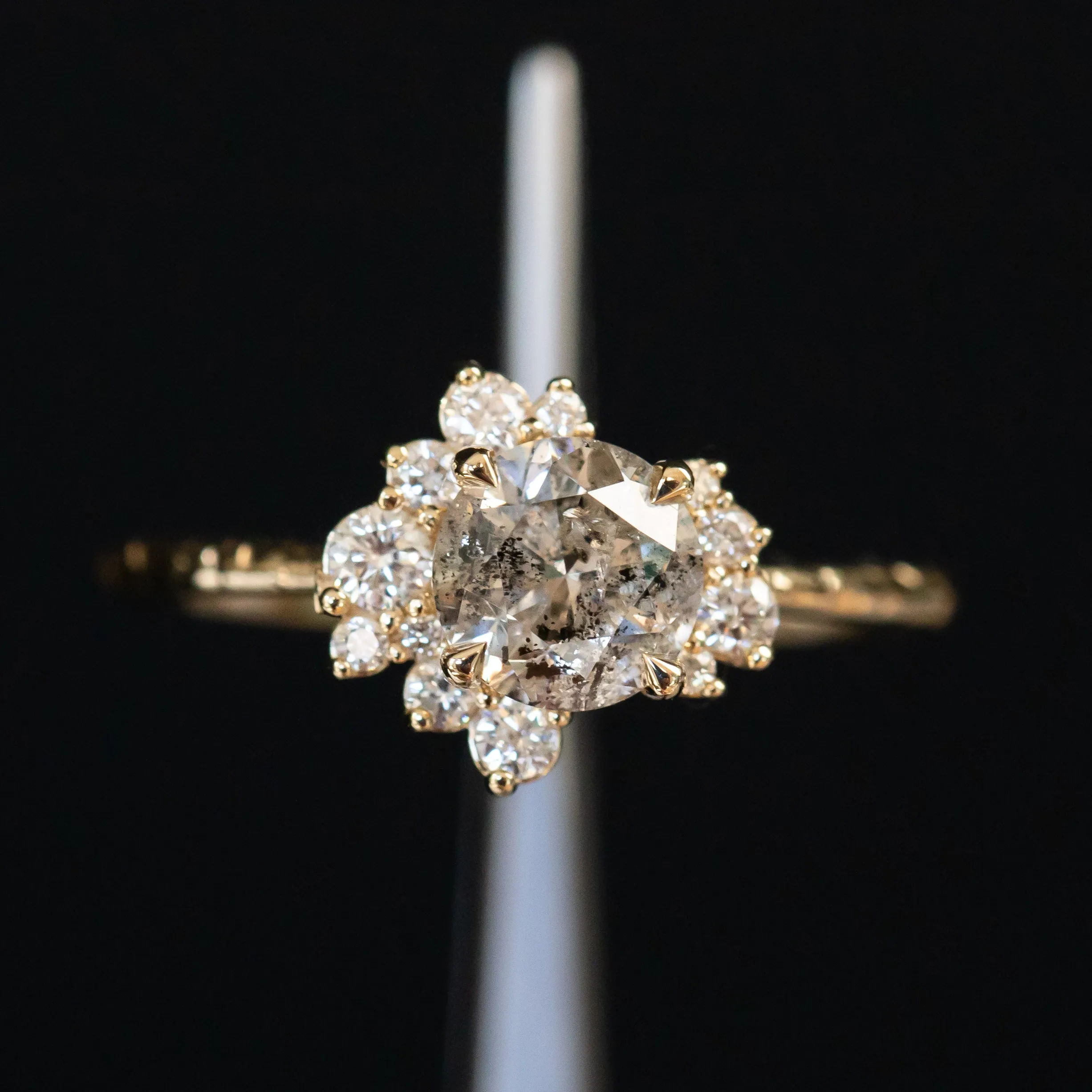 1.22ct Round Salt And Pepper Diamond Asymmetrical Cluster Ring In 14k Yellow Gold