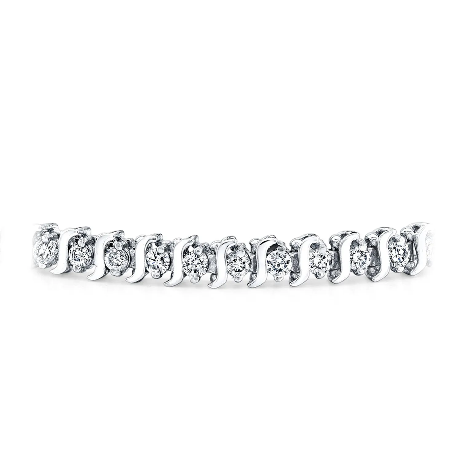 14 Karat Round S-Link Diamond Tennis Bracelet