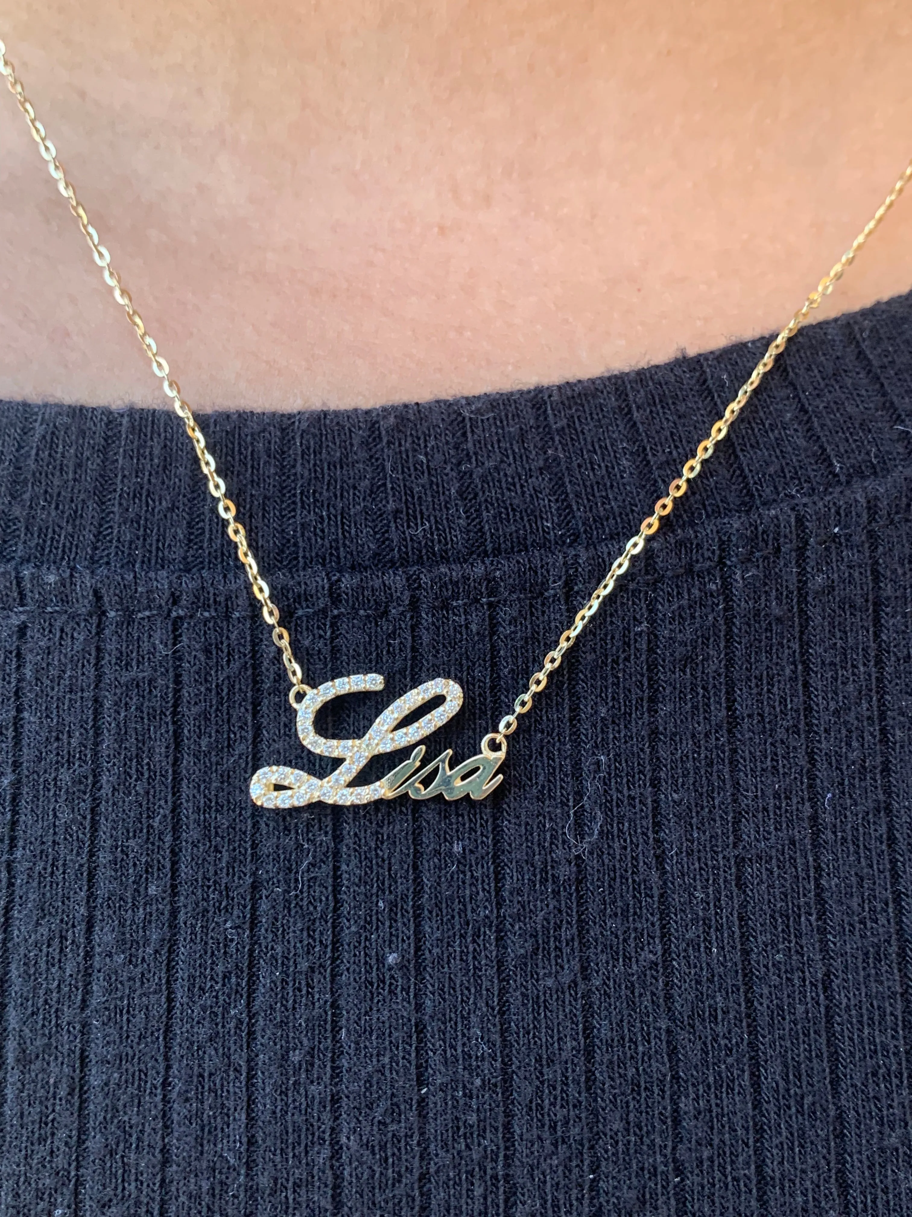 14K Custom Diamond Italicized Cursive Name Necklace