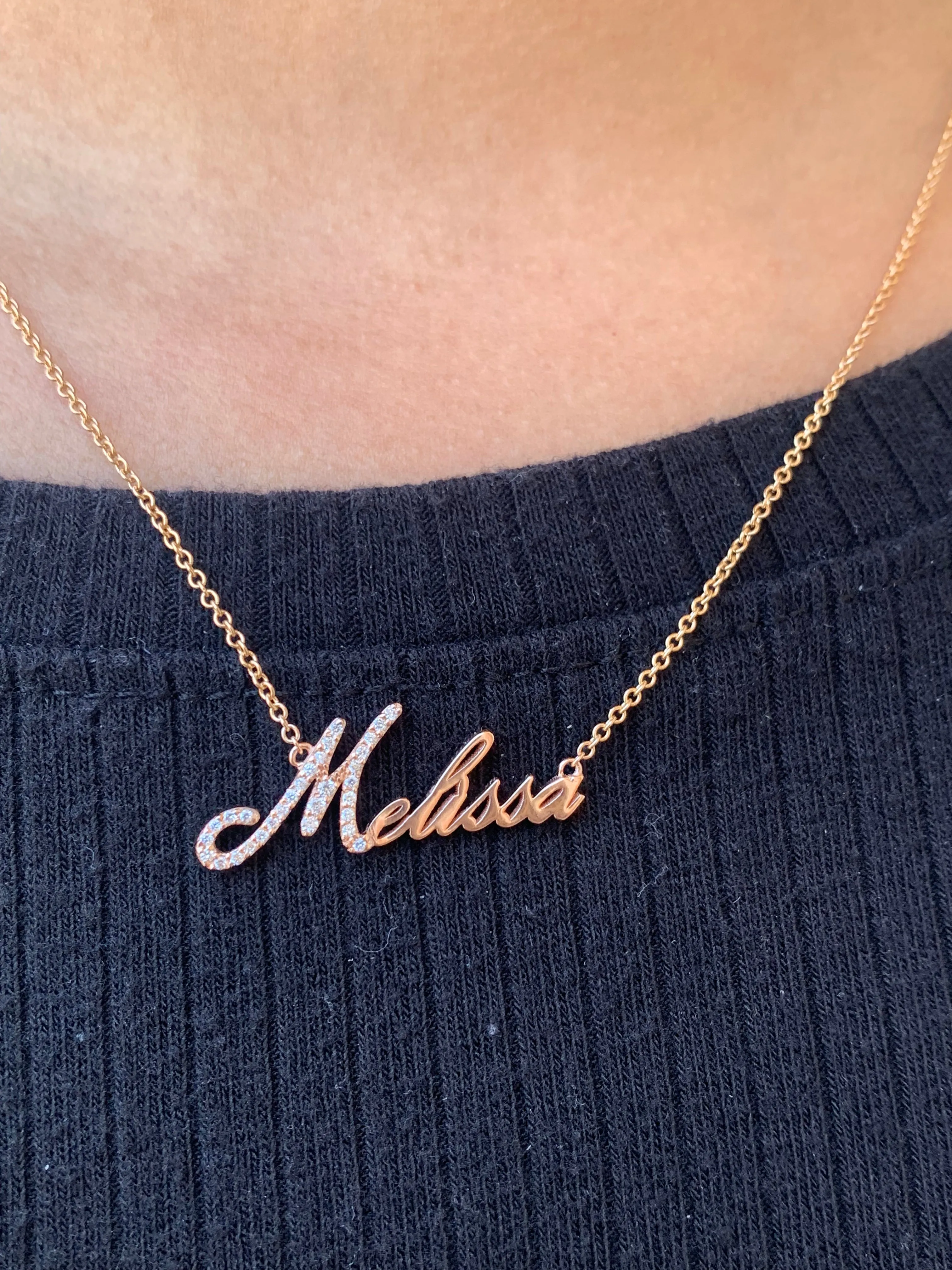 14K Custom Diamond Italicized Cursive Name Necklace