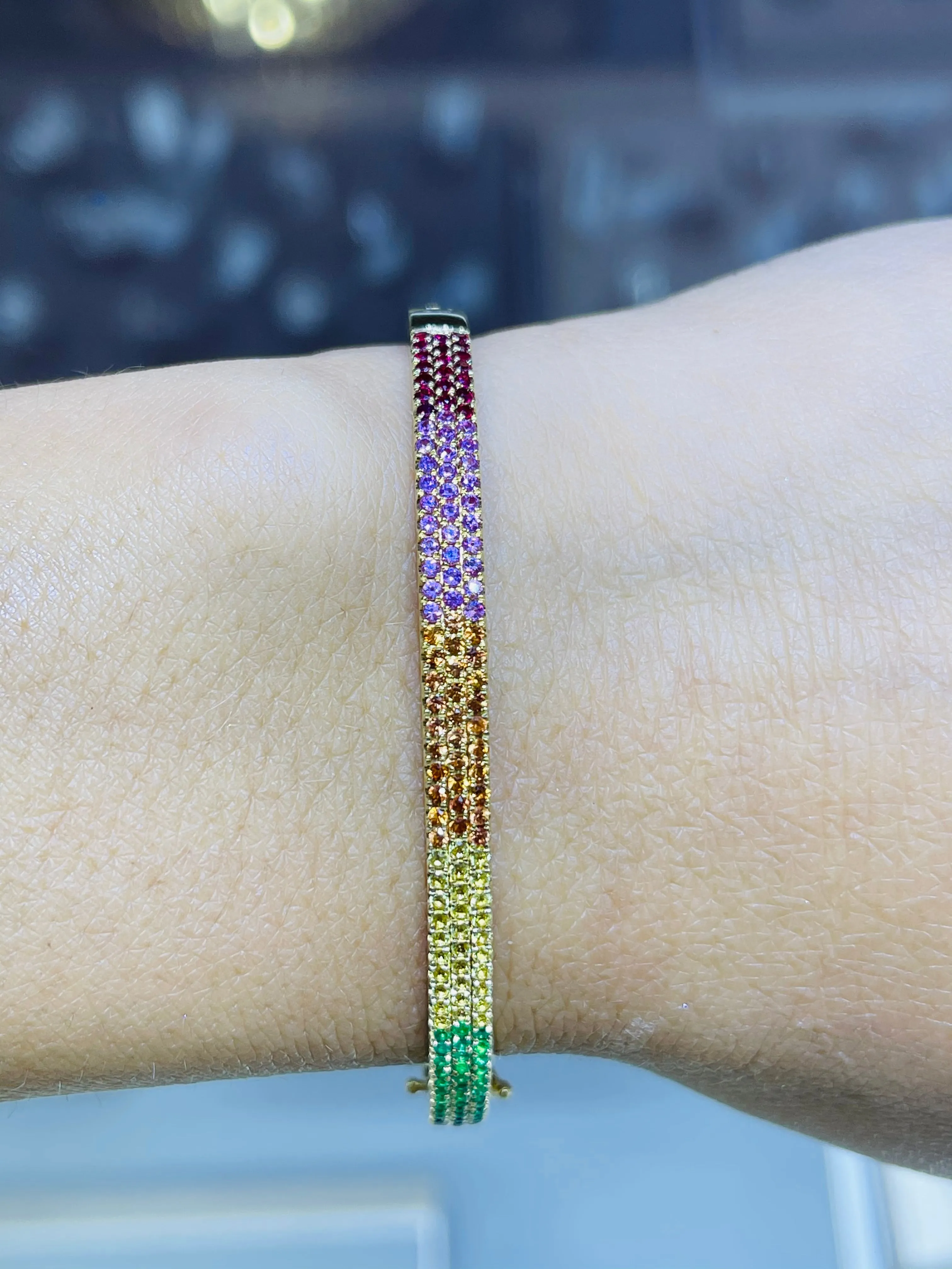 14K Gold Rainbow Diamond Bangle