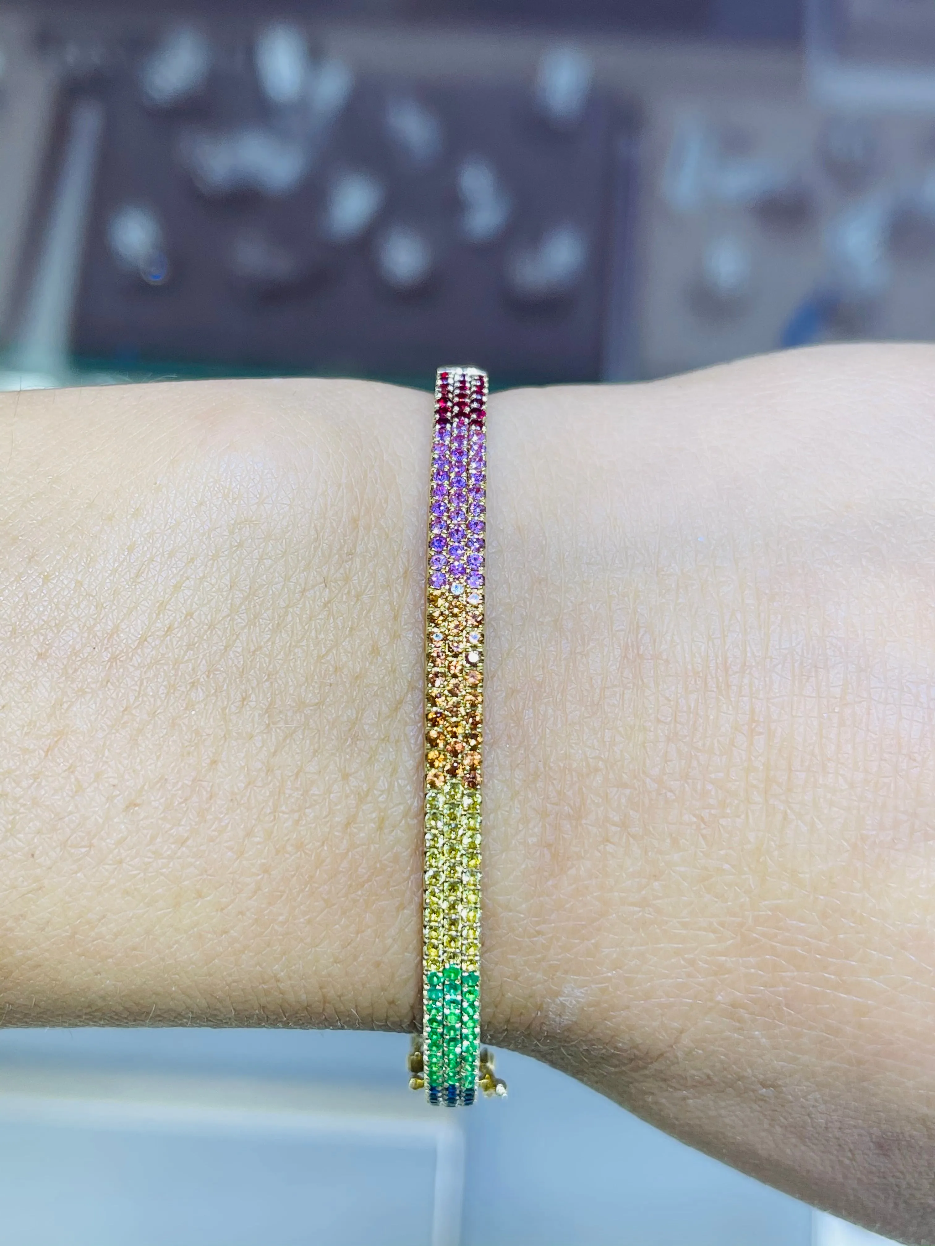 14K Gold Rainbow Diamond Bangle