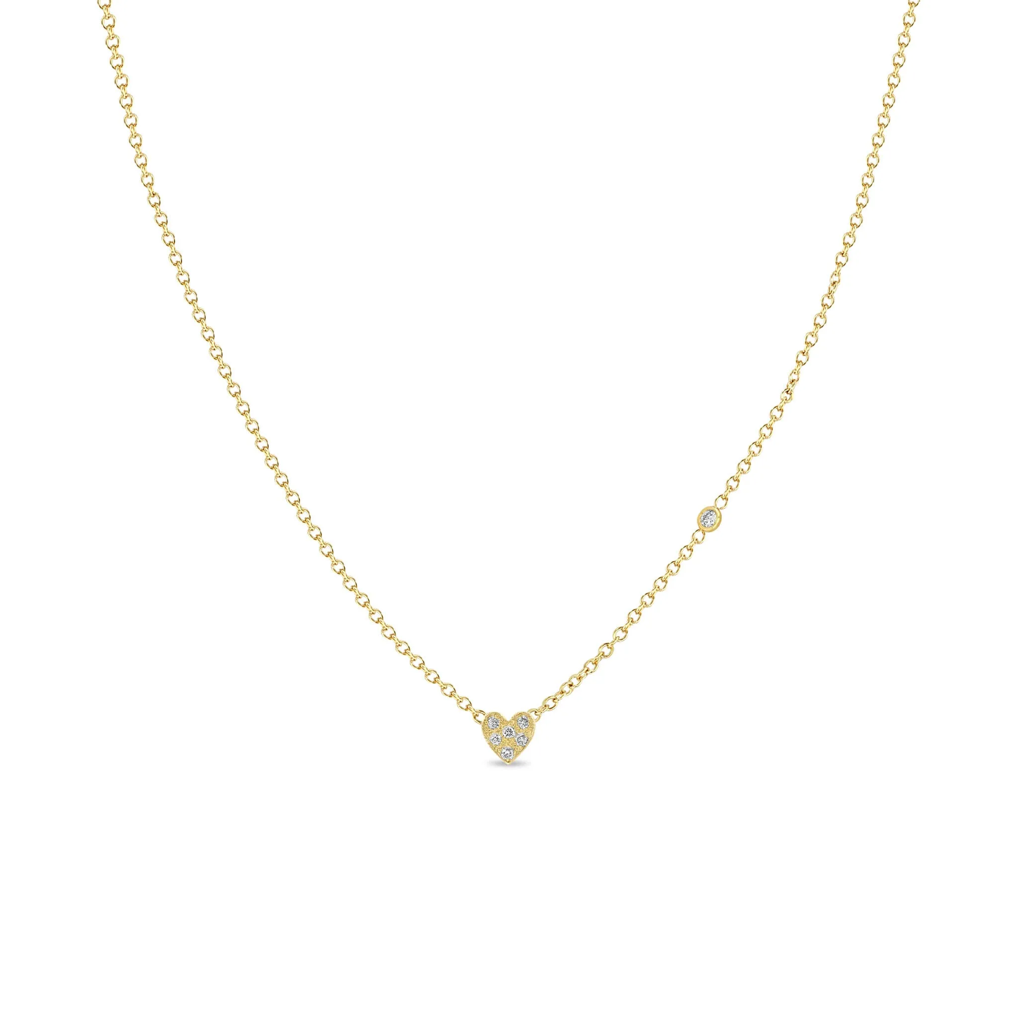 14k Itty Bitty Pavé Diamond Heart Necklace with Floating Diamond