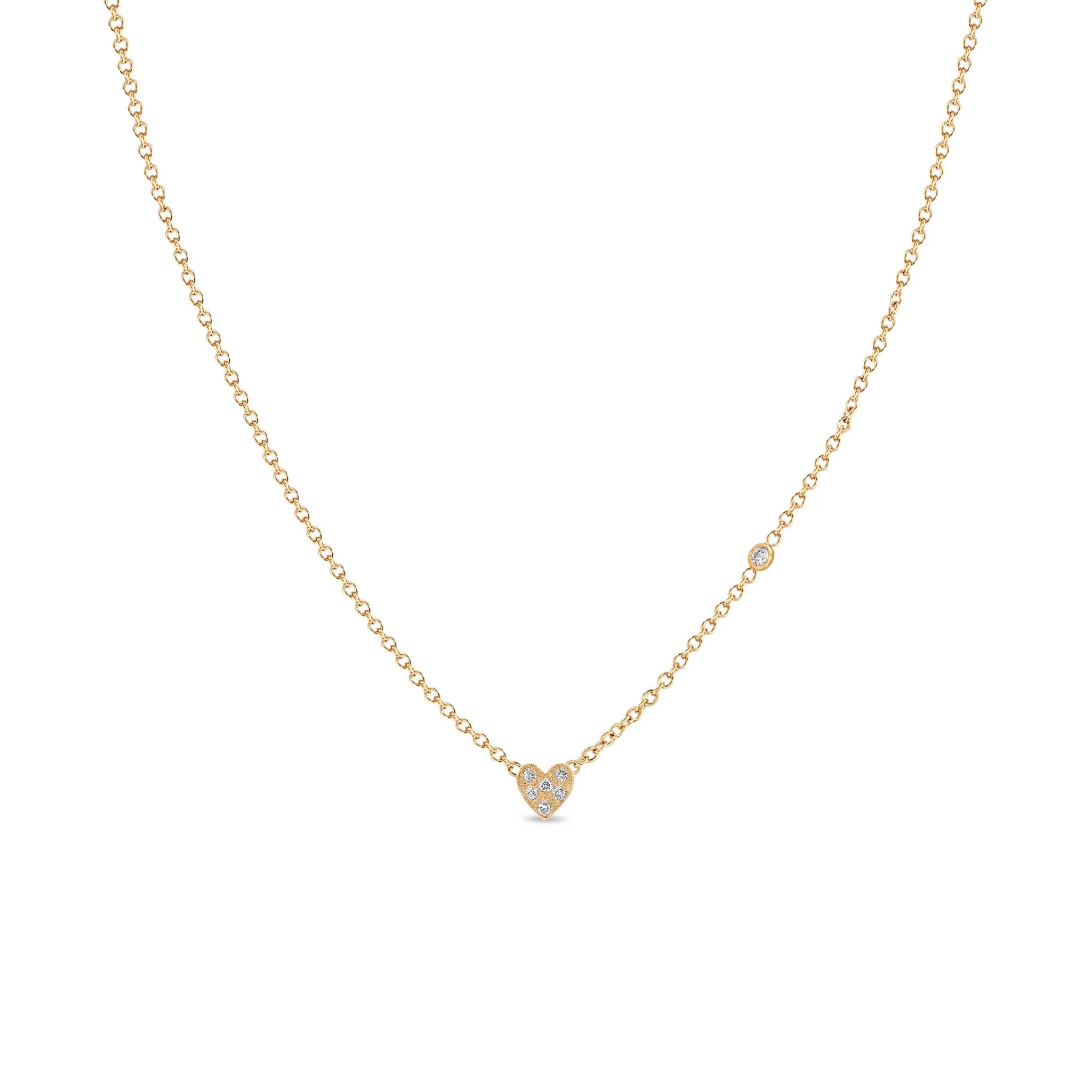 14k Itty Bitty Pavé Diamond Heart Necklace with Floating Diamond