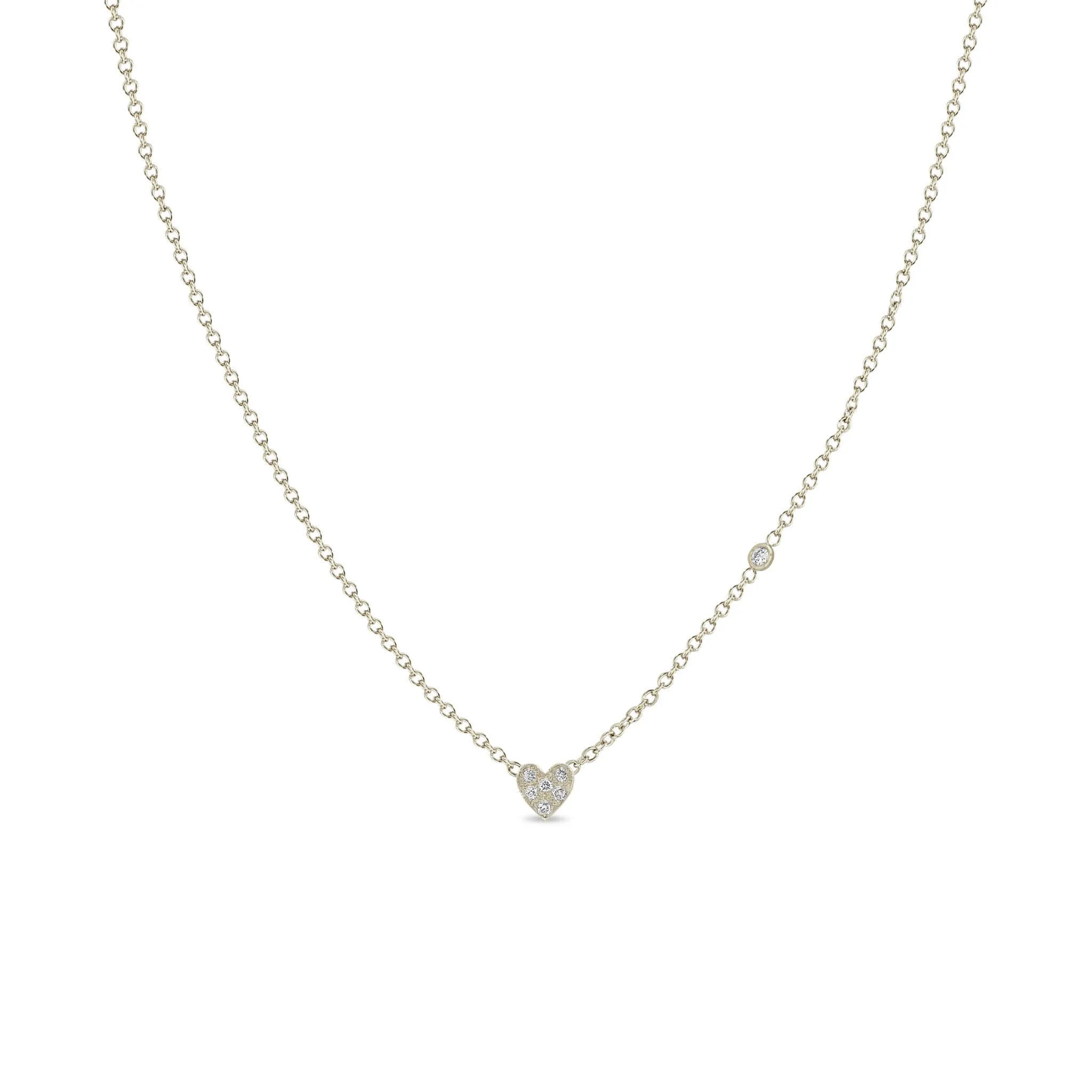 14k Itty Bitty Pavé Diamond Heart Necklace with Floating Diamond