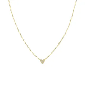 14k Itty Bitty Pavé Diamond Heart Necklace with Floating Diamond