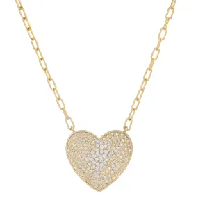 14K Large Heart Diamond Disc Necklace