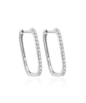 14K White Gold Diamond Paperclip Hoop Earrings