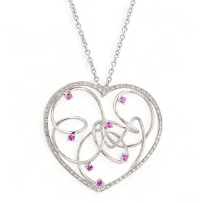 18K white forever love necklace pink sapphire accent-17532