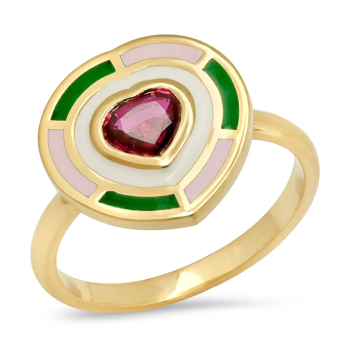 18K YG Fontaine Ruby Heart Enamel Ring