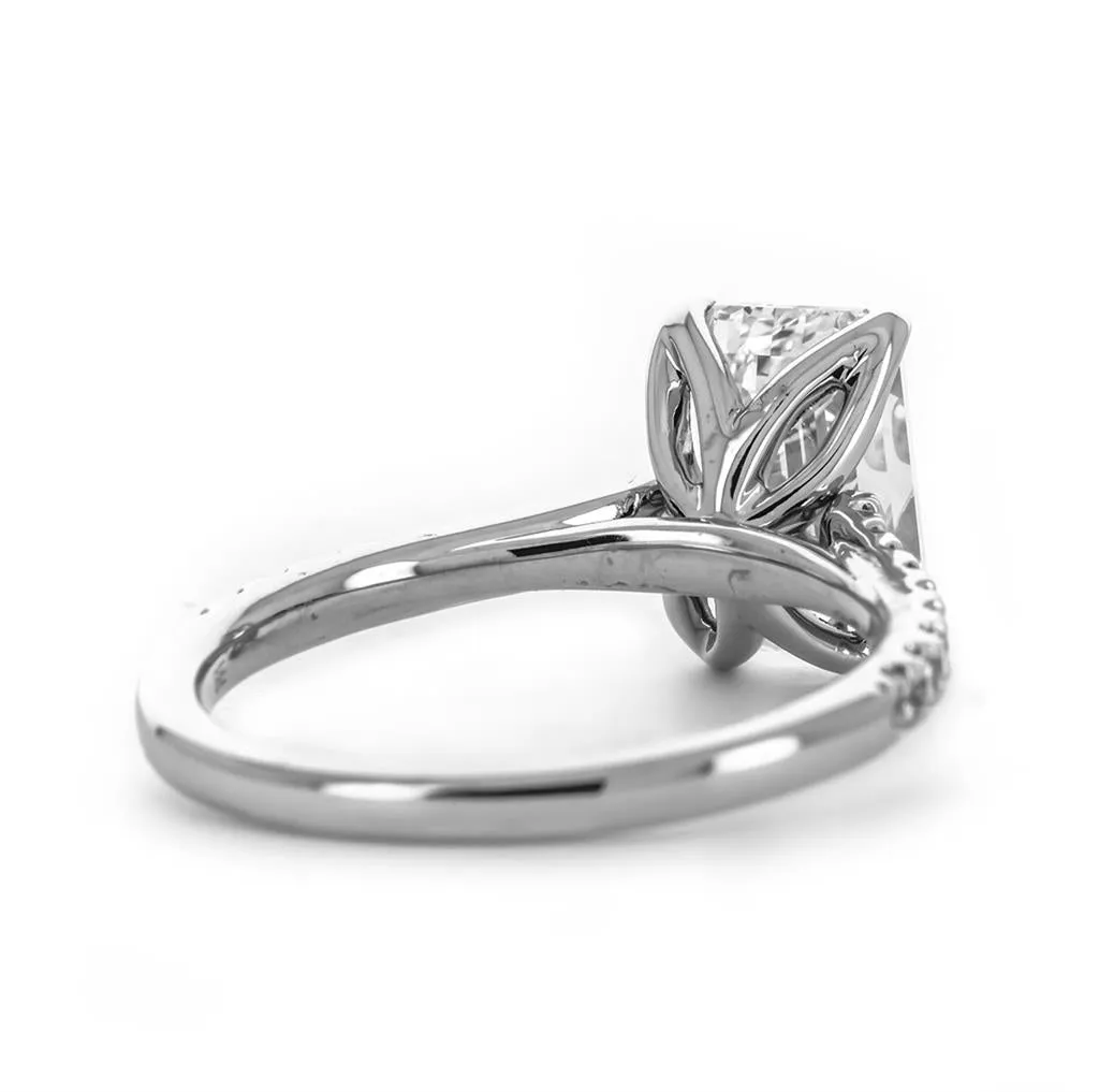 2.86CTW Emerald Lab Grown Diamond Engagement Ring, Tulip Head - 14K White Gold