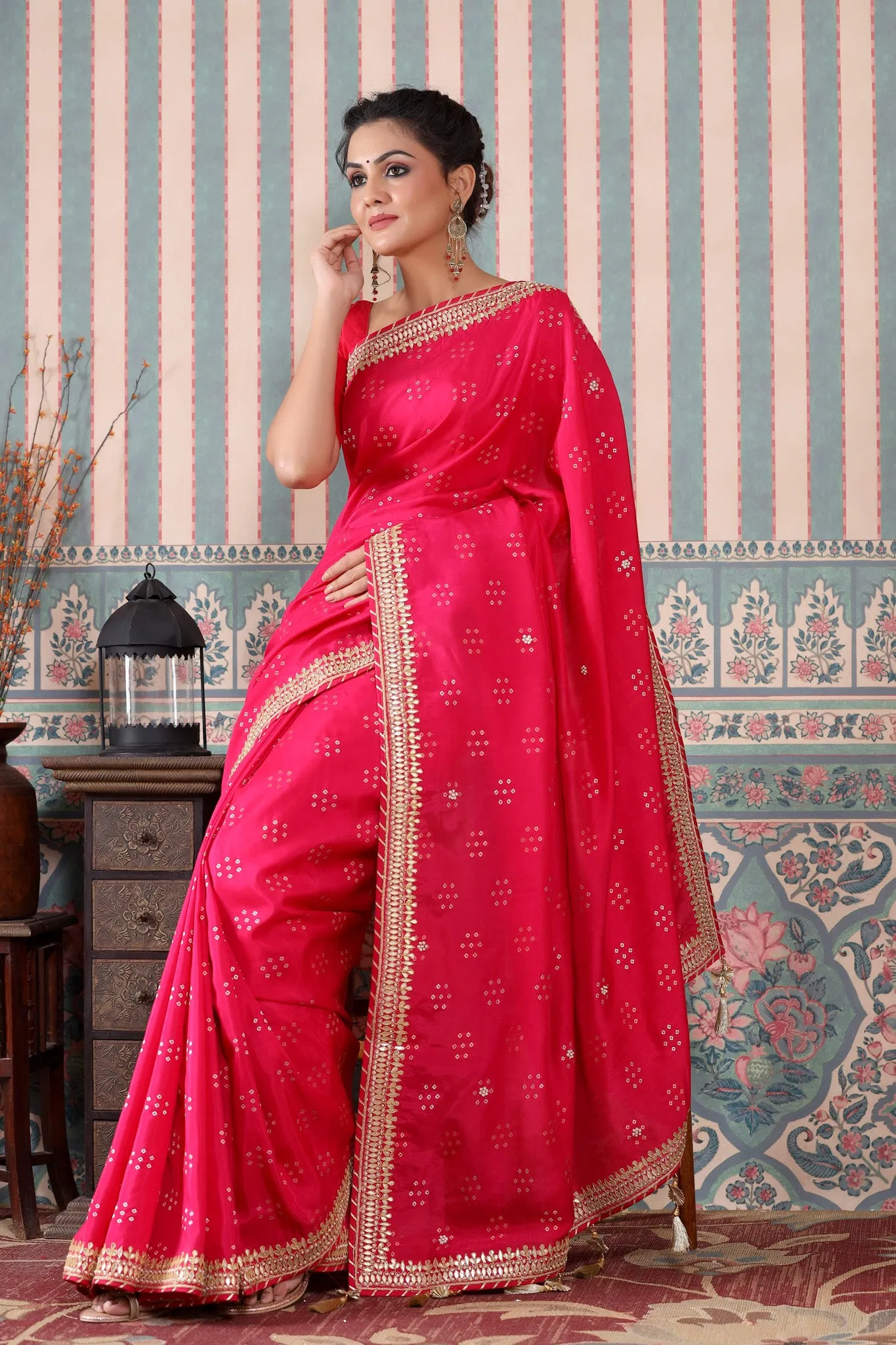 90Z521-RO Pink Embroidered Georgette Saree