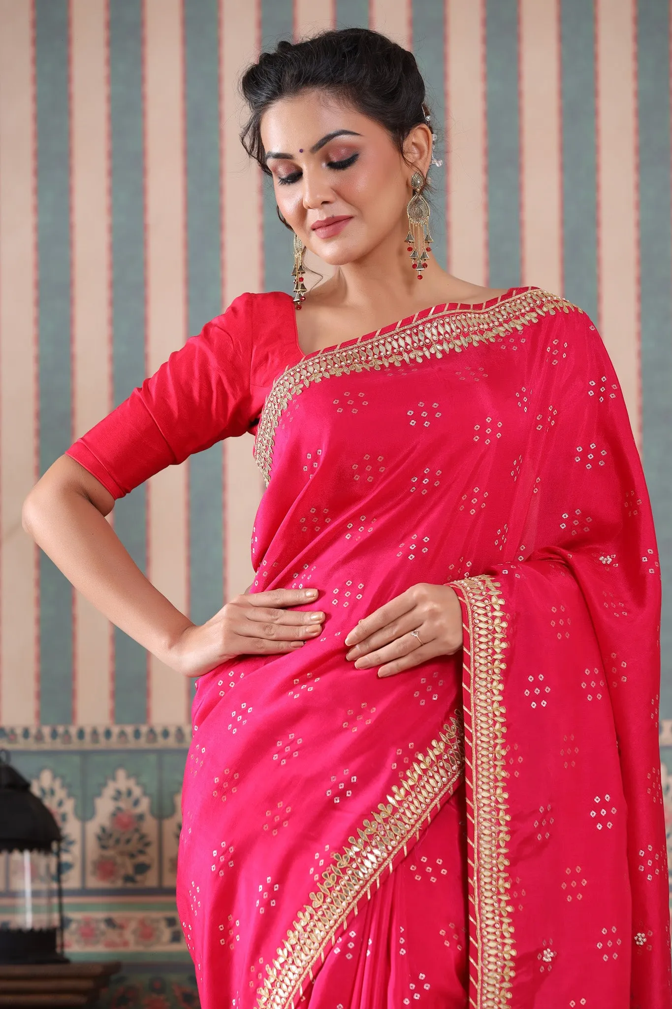 90Z521-RO Pink Embroidered Georgette Saree