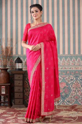 90Z521-RO Pink Embroidered Georgette Saree