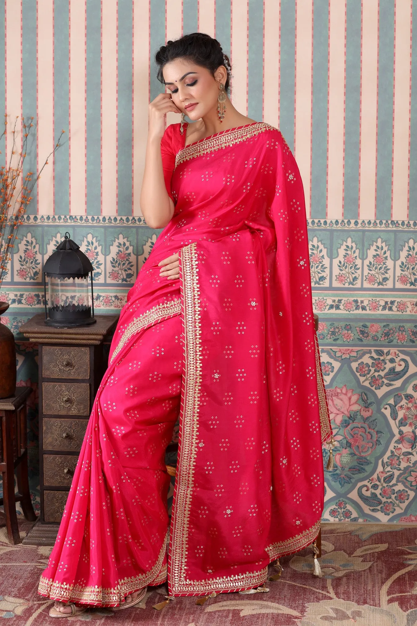 90Z521-RO Pink Embroidered Georgette Saree