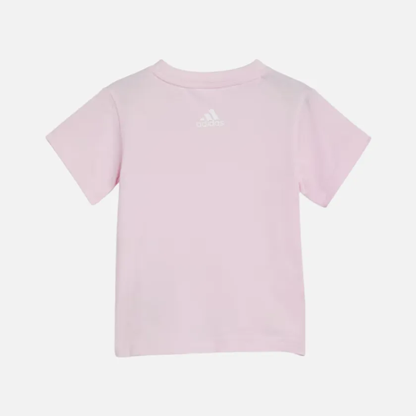 Adidas Essentials Lineage Organic Cotton Kids Unisex T-shirt and Shorts Set (0-4 year) -Clear Pink/White