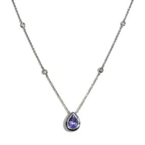 AFJ Gemstone Collection - Teardrop Pendant Necklace with Tanzanite, White Gold