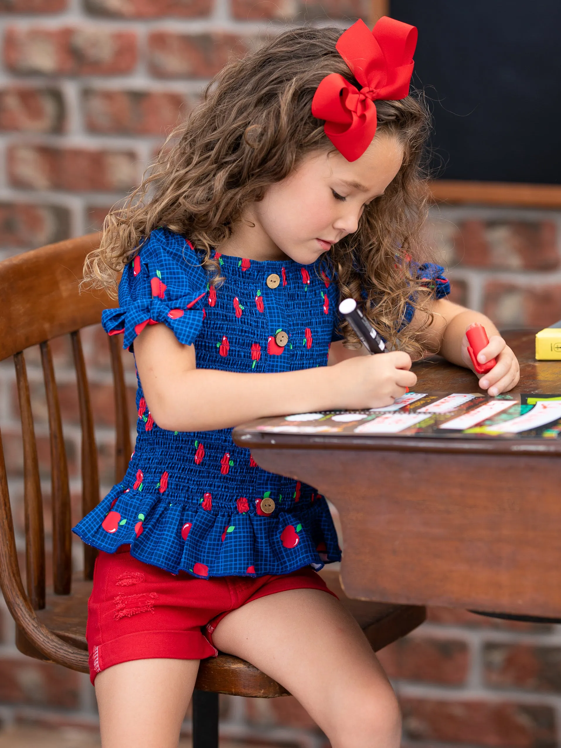 Apple Angel Red Denim Short Set