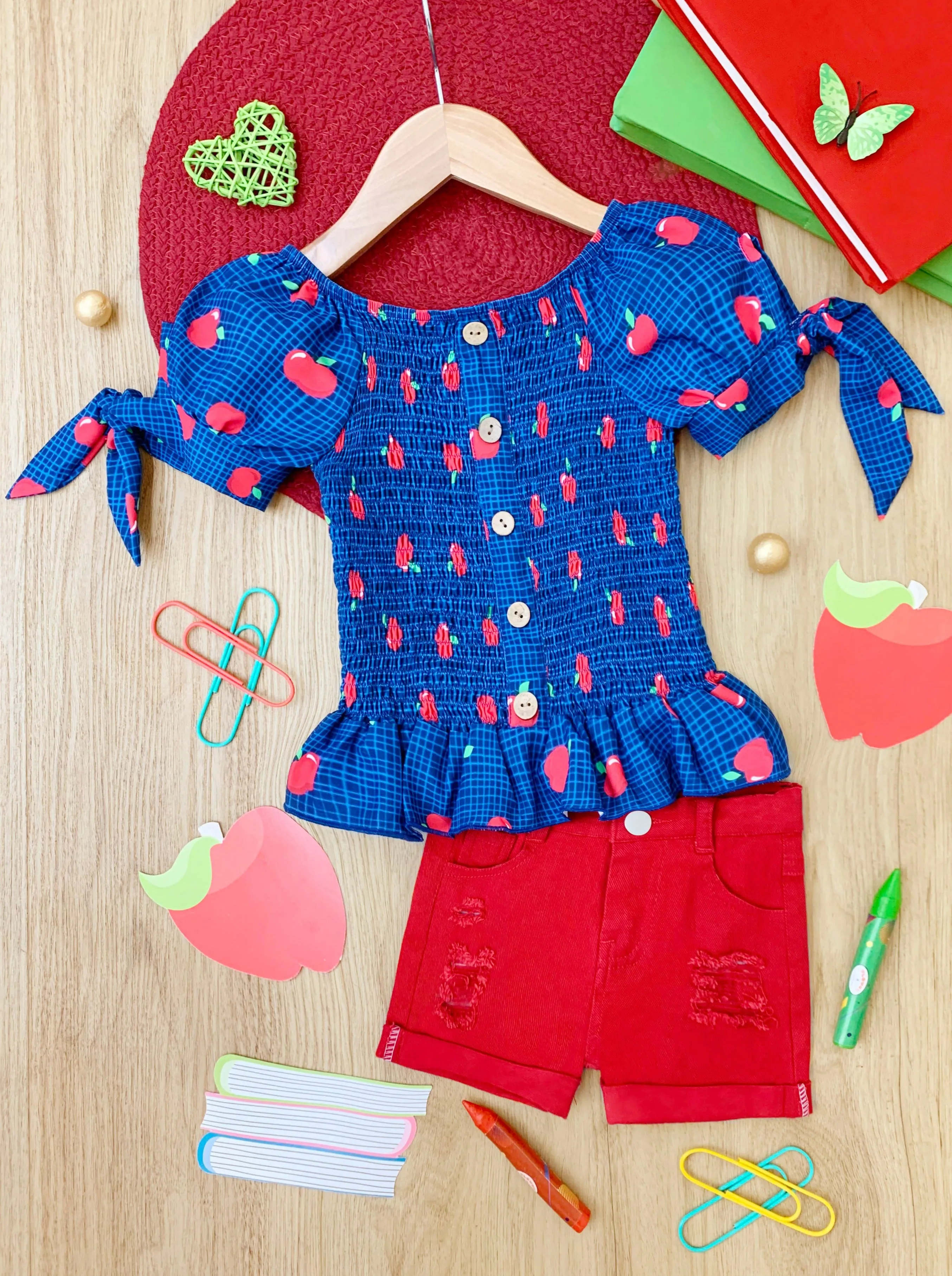 Apple Angel Red Denim Short Set