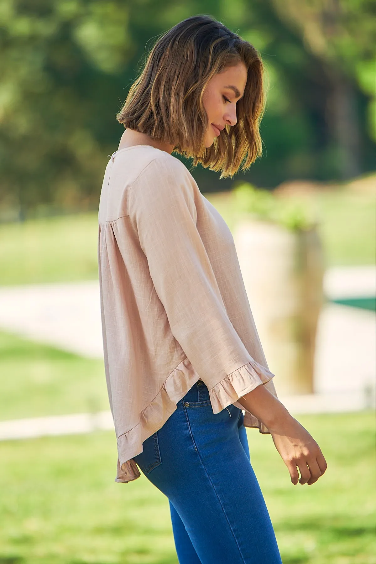 Aries Long Sleeve Pink Linen Top