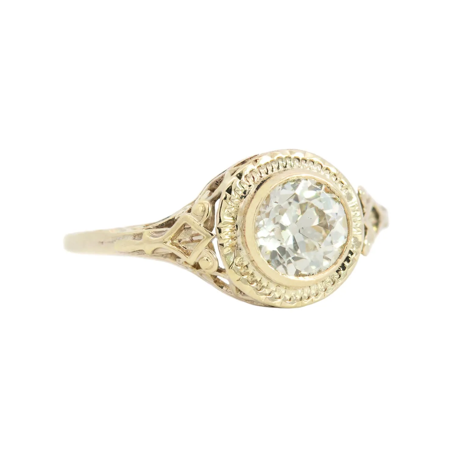 Art Deco 14kt Yellow Gold Diamond Engagement Ring 1.11ct