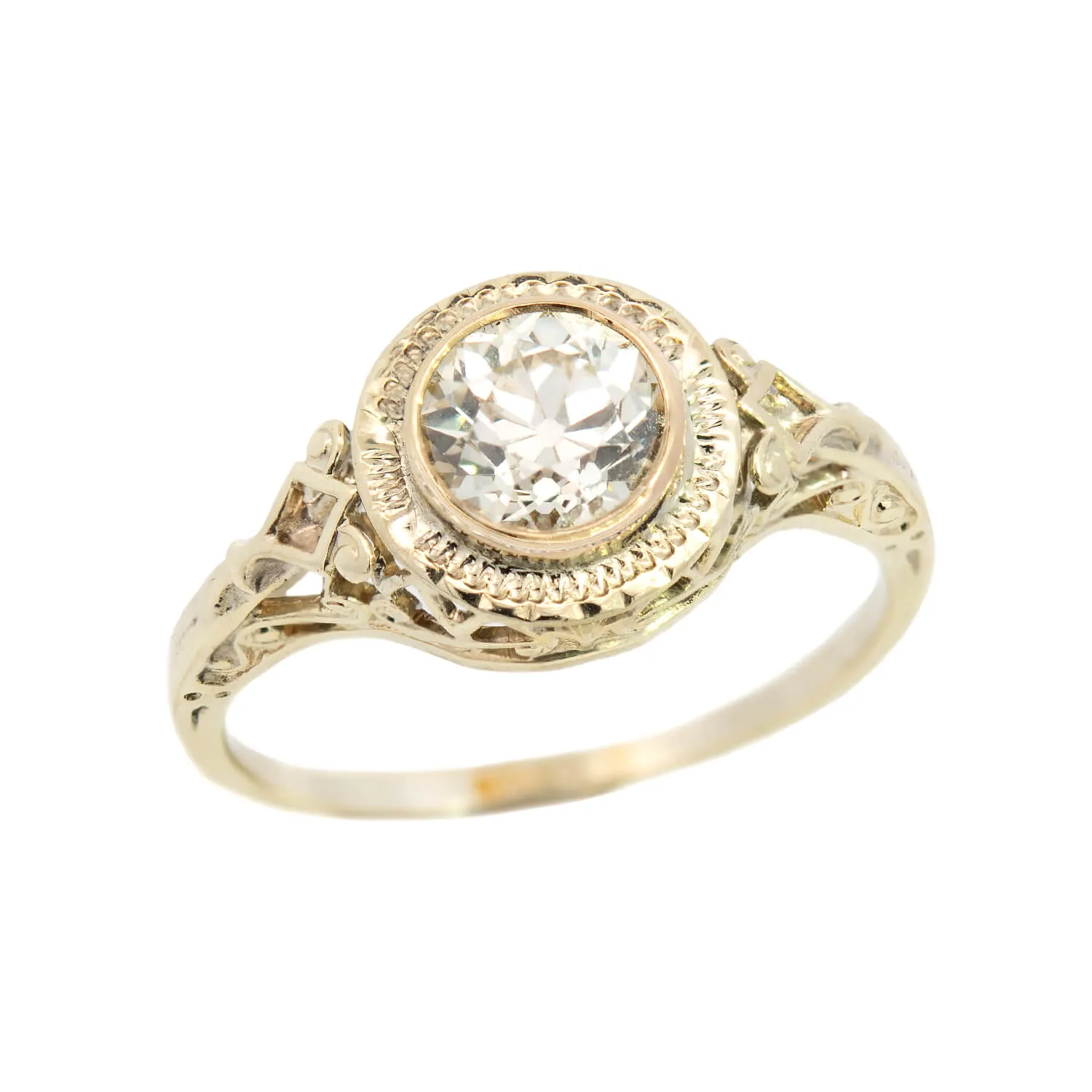 Art Deco 14kt Yellow Gold Diamond Engagement Ring 1.11ct