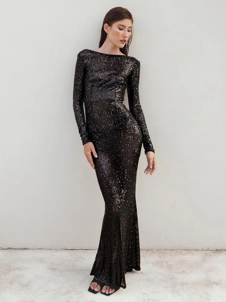 Backless Sequins Maxi Dress