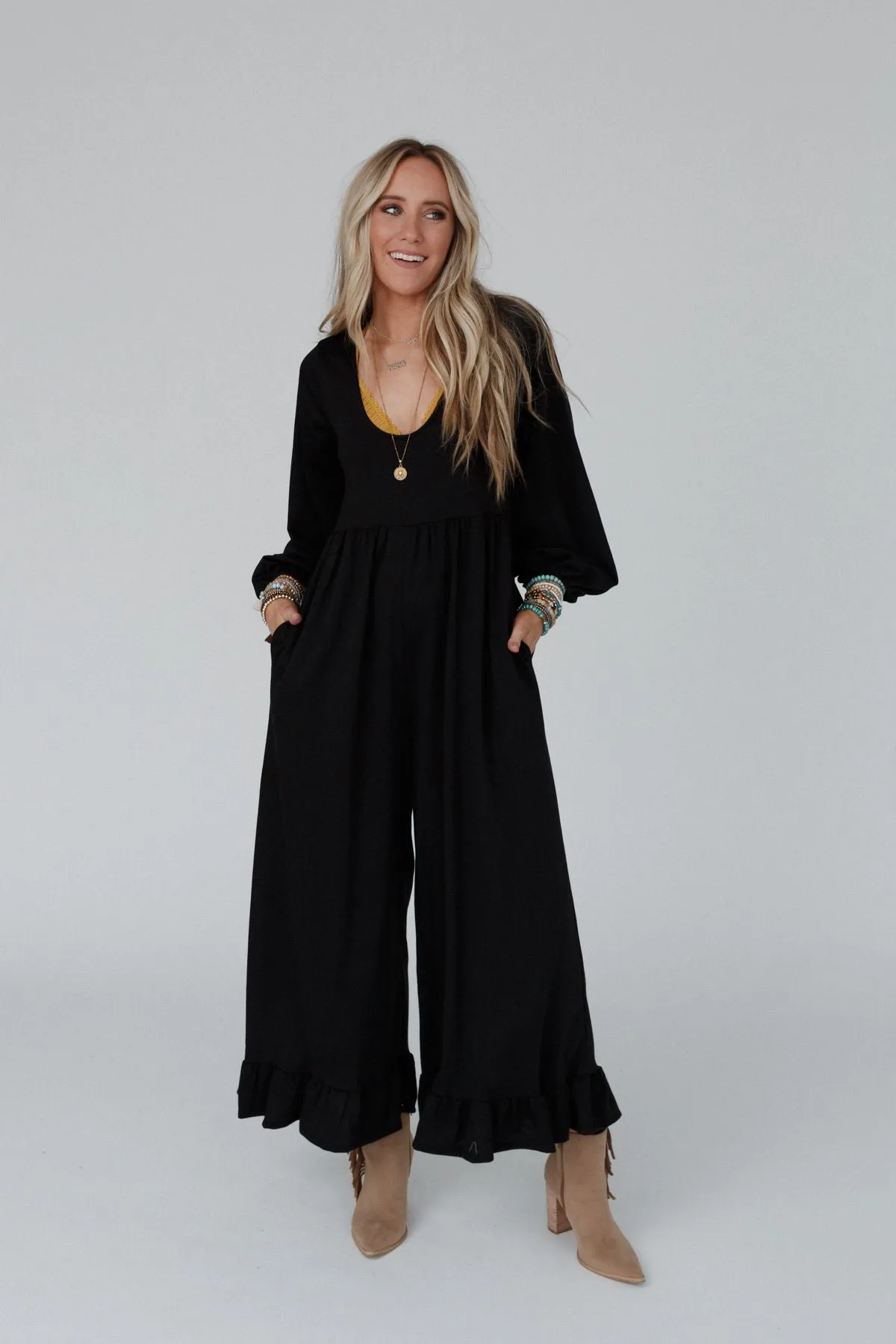 Best Intentions Long Sleeve Jumpsuit - Black