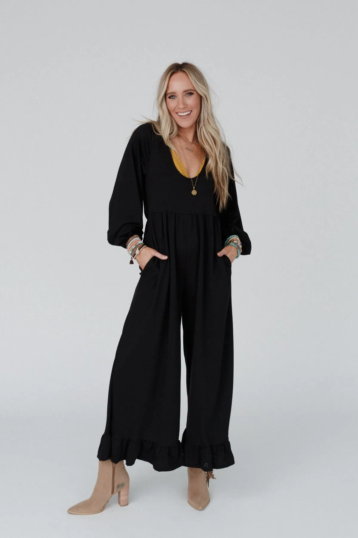 Best Intentions Long Sleeve Jumpsuit - Black