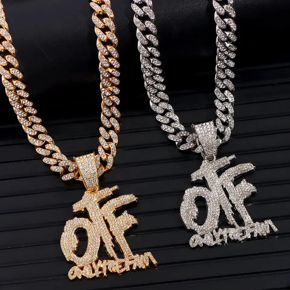 Bling Iced Out  OTF Letter Pendant Cuban Necklace for Women Men S4816148