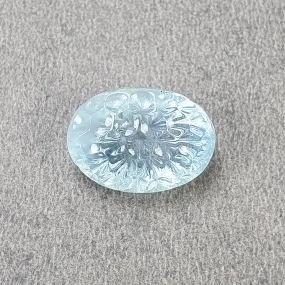 BLUE AQUAMARINE Gemstone Carving  : 10.00cts Natural Untreated Aqua Hand Carved Oval Shape 16*12mm (With Video)