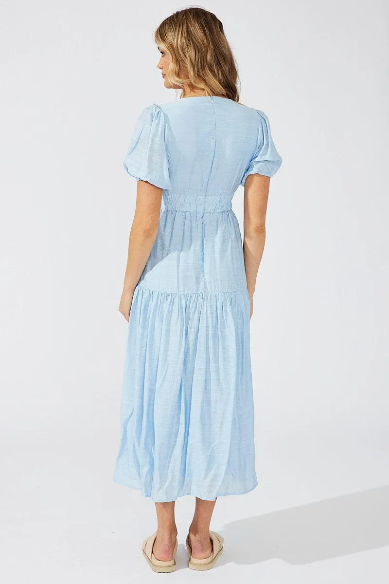 Blue Maxi Dress Puff Sleeve