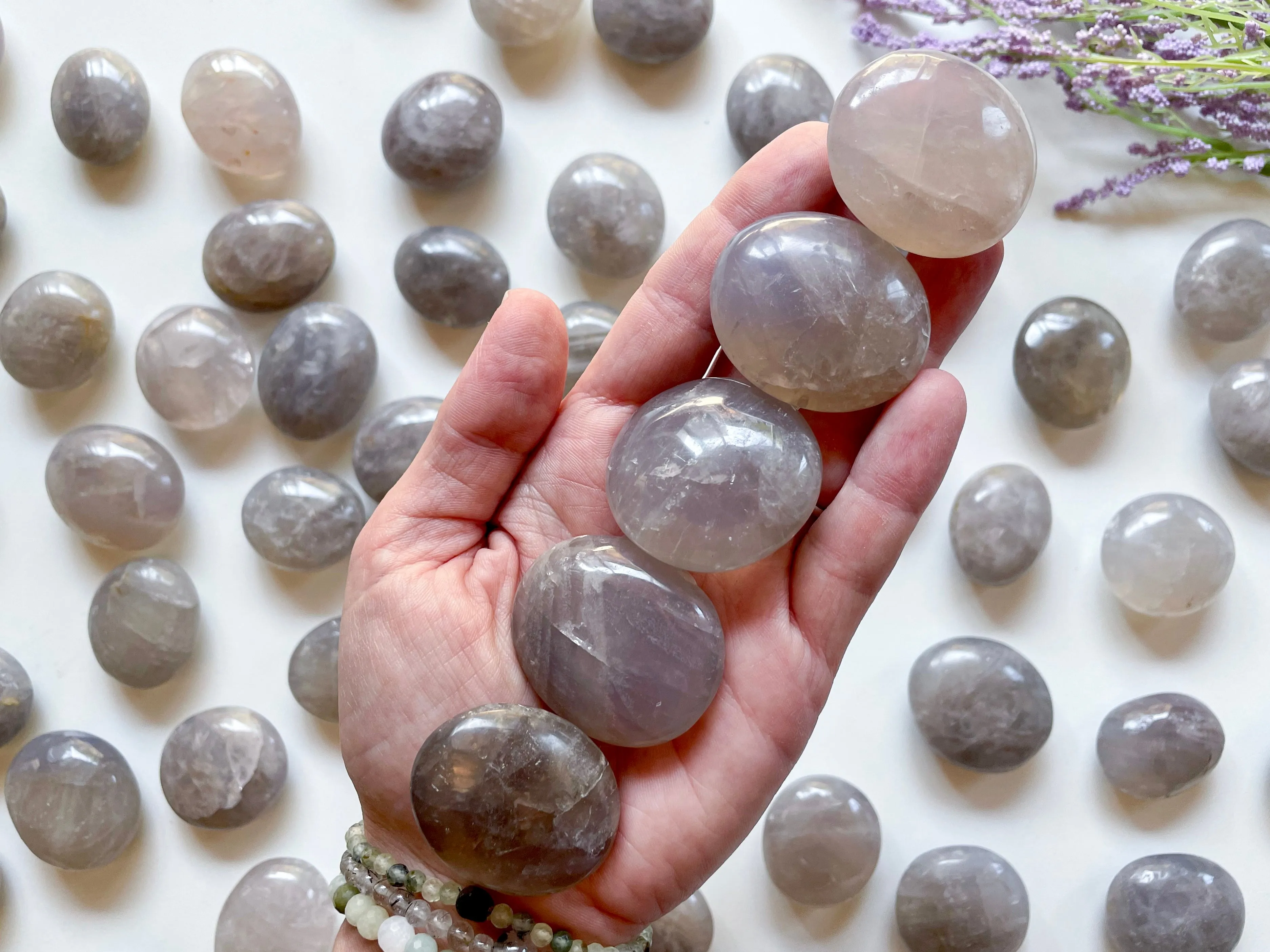 Blue Rose Quartz Palm Stones