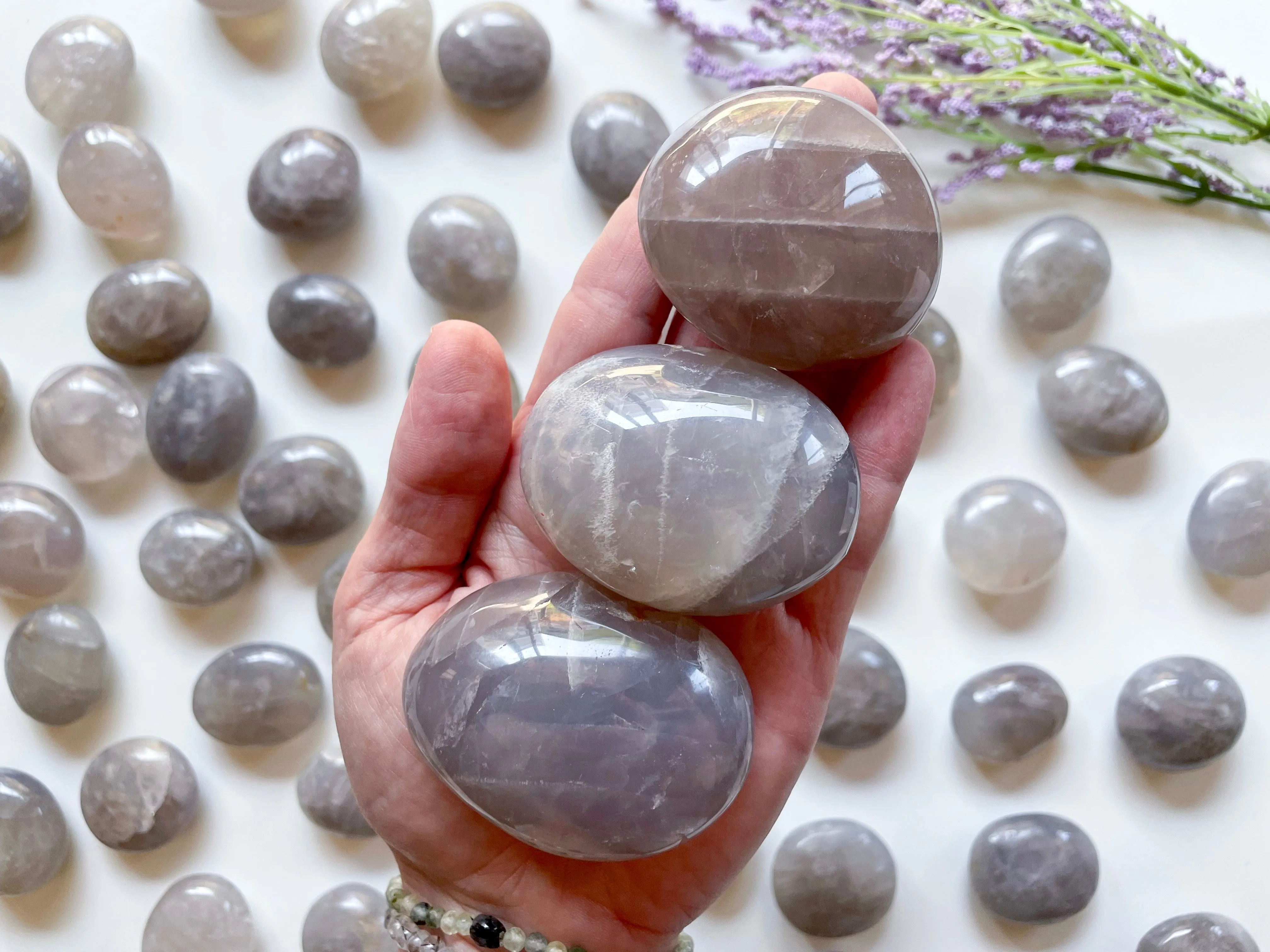 Blue Rose Quartz Palm Stones