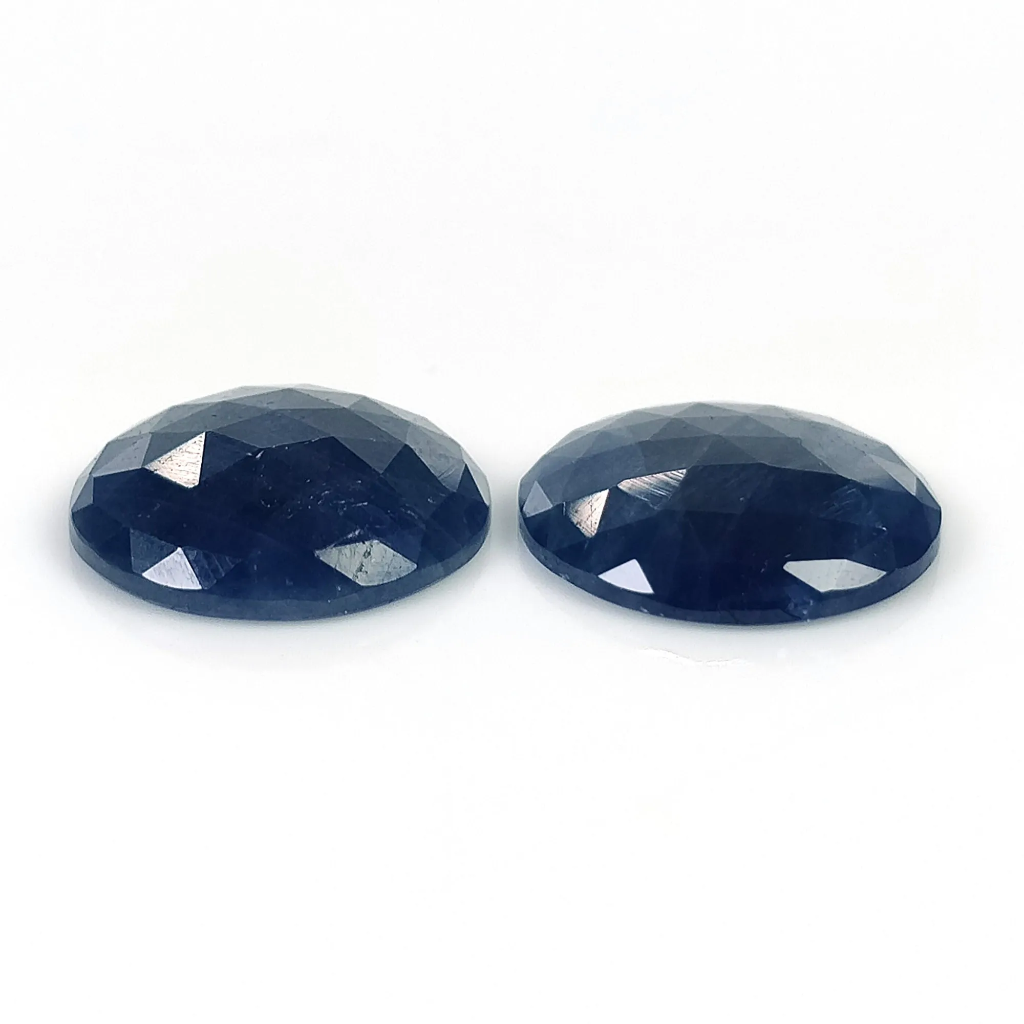 BLUE SAPPHIRE Gemstone Rose Cut : 22.00cts Natural Untreated Unheated Sapphire Round Shape 16mm Pair (With Video)