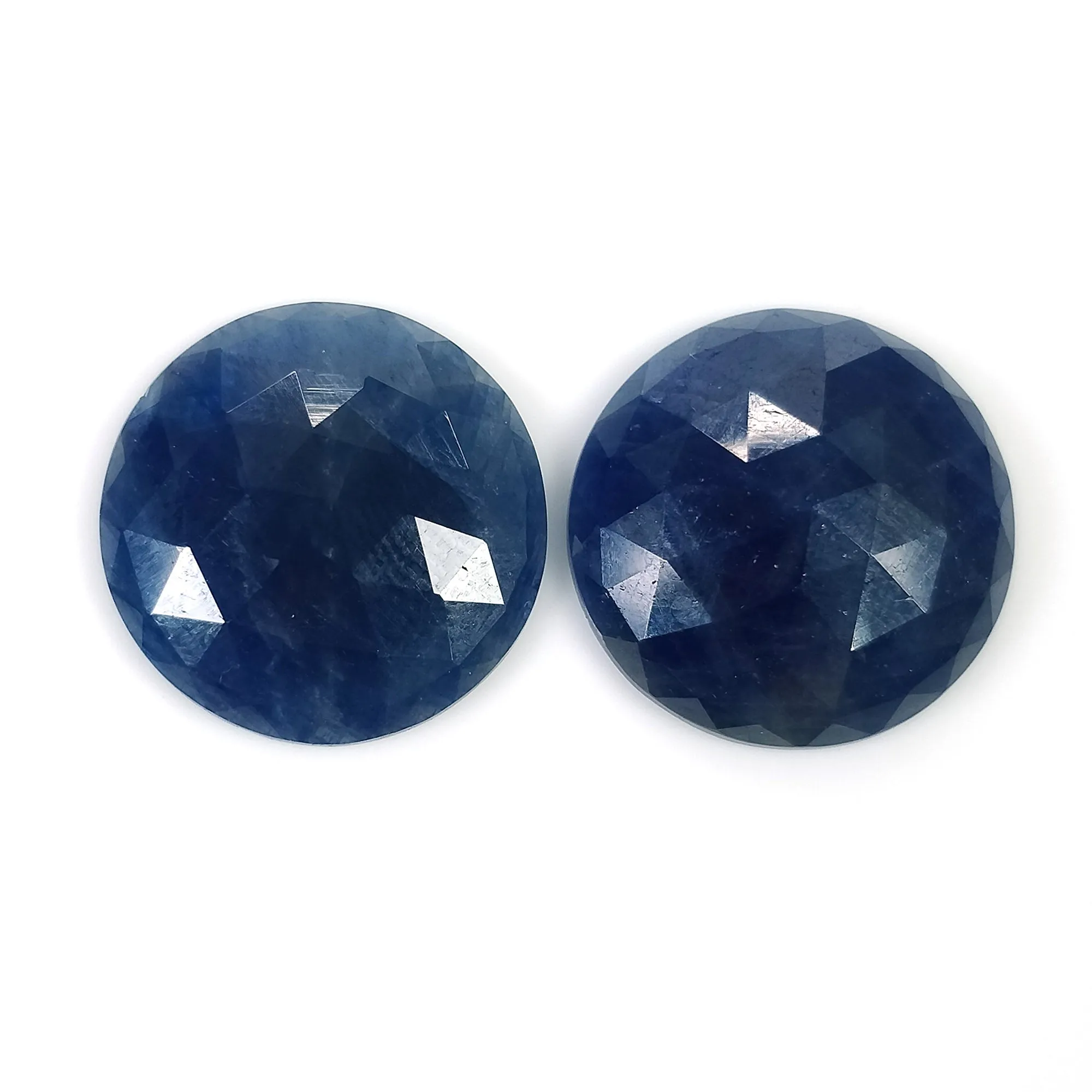 BLUE SAPPHIRE Gemstone Rose Cut : 22.00cts Natural Untreated Unheated Sapphire Round Shape 16mm Pair (With Video)