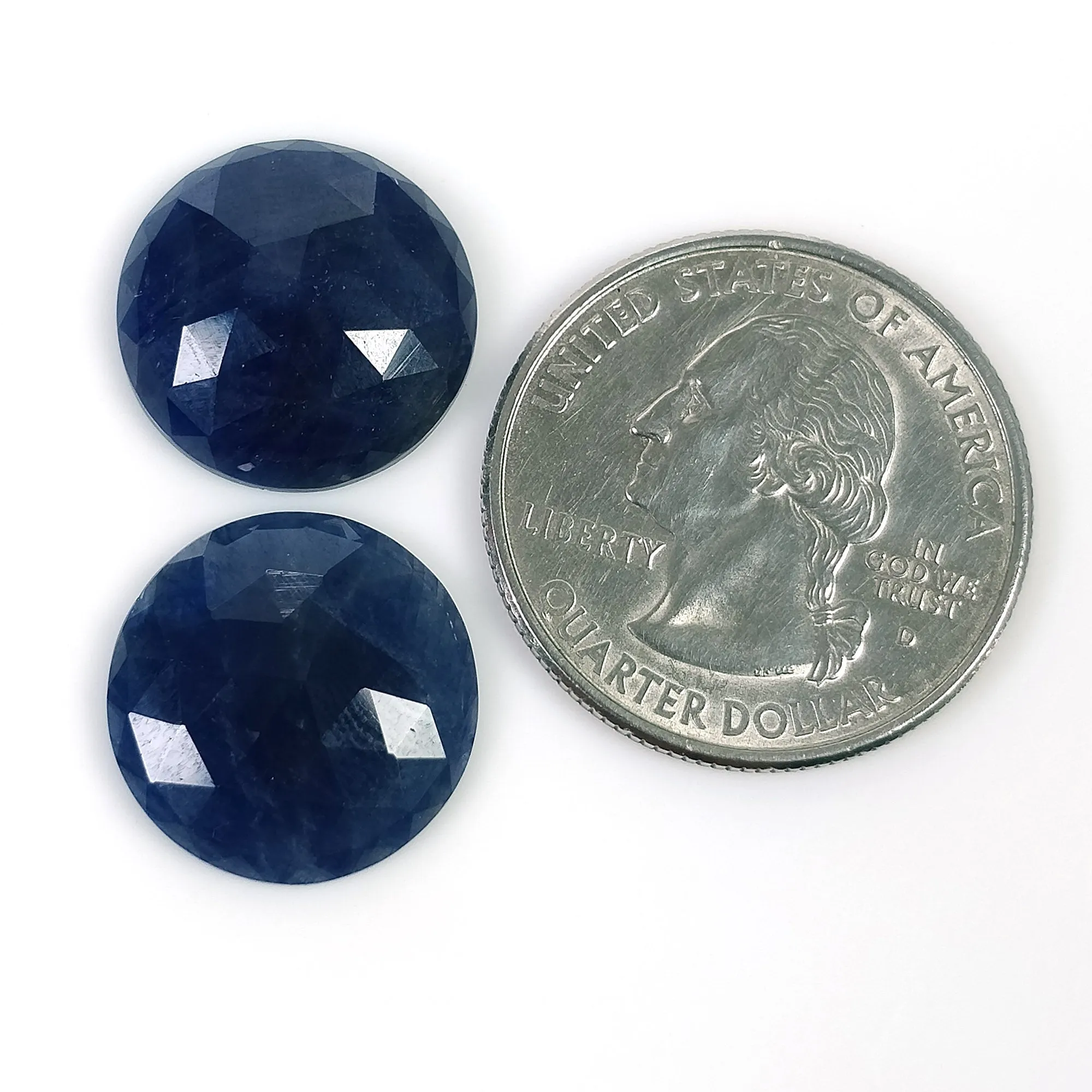 BLUE SAPPHIRE Gemstone Rose Cut : 22.00cts Natural Untreated Unheated Sapphire Round Shape 16mm Pair (With Video)