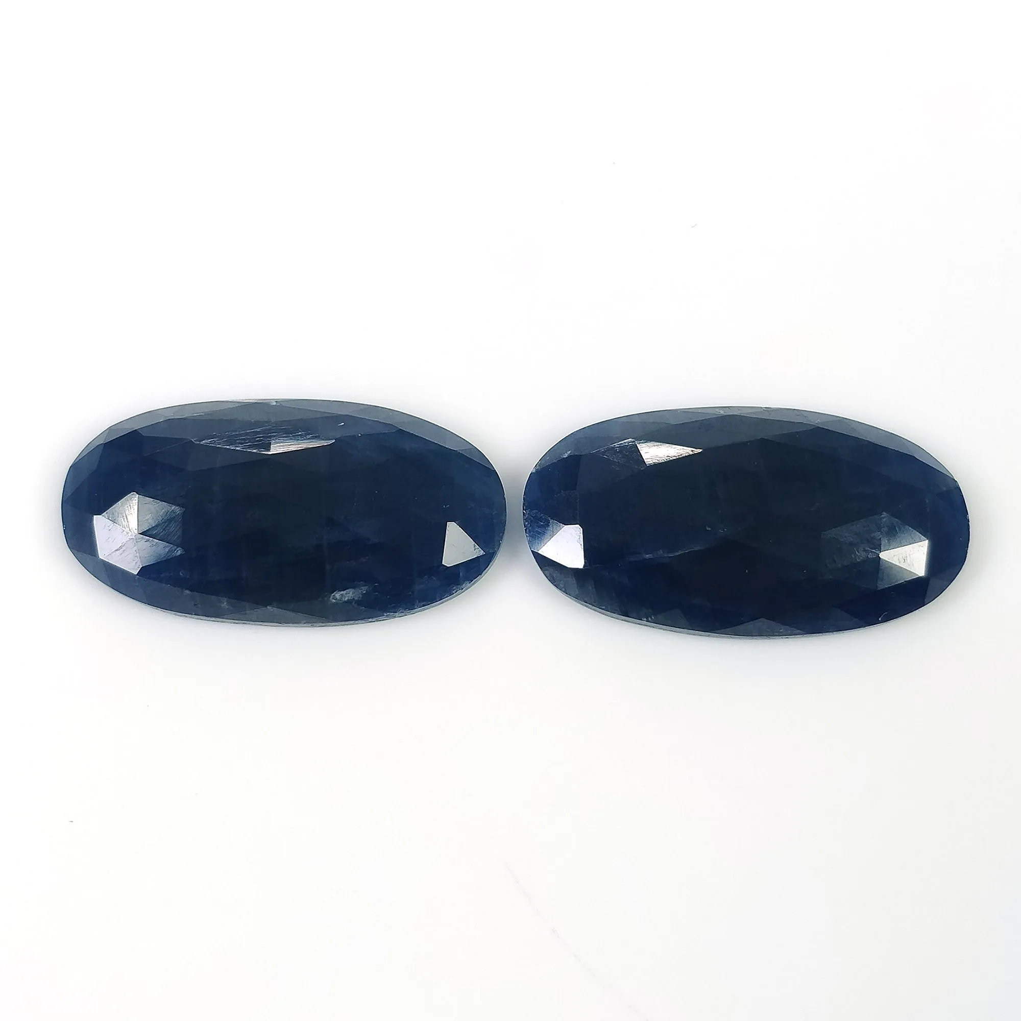 BLUE SAPPHIRE Gemstone Rose Cut : 40.85cts Natural Untreated Unheated Sapphire Oval Shape 26*14mm Pair