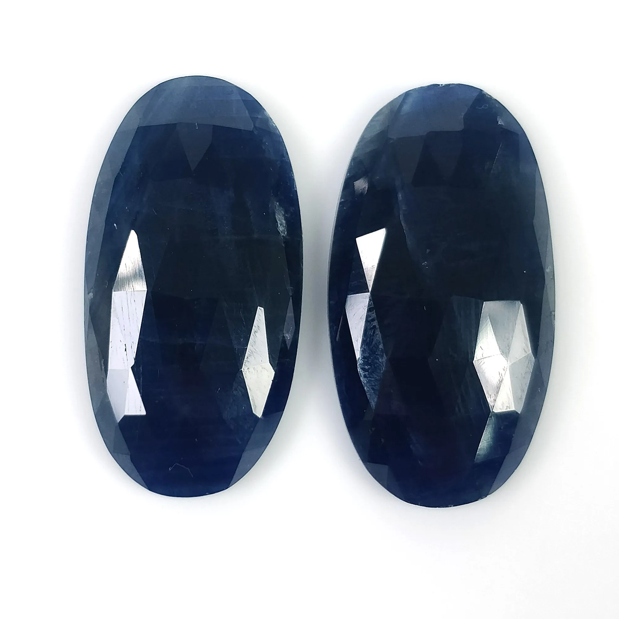 BLUE SAPPHIRE Gemstone Rose Cut : 40.85cts Natural Untreated Unheated Sapphire Oval Shape 26*14mm Pair