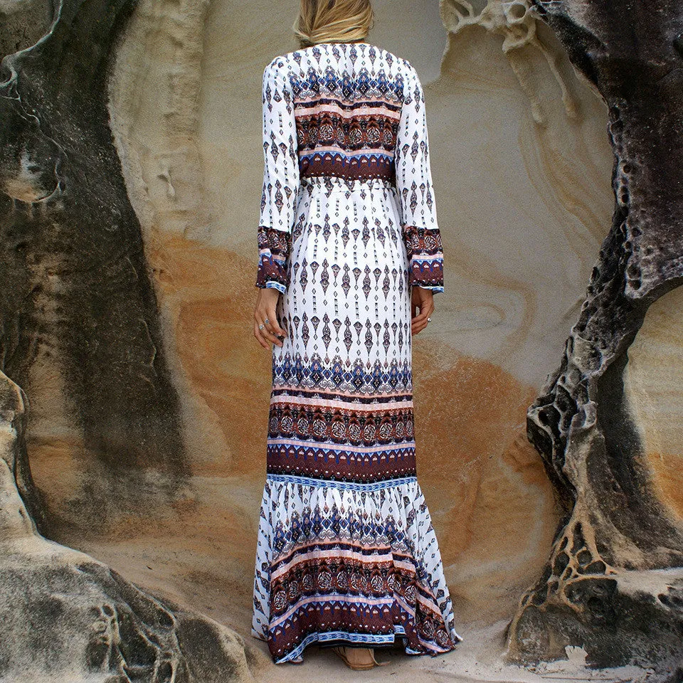 Bohemian Print Slit Maxi Dress