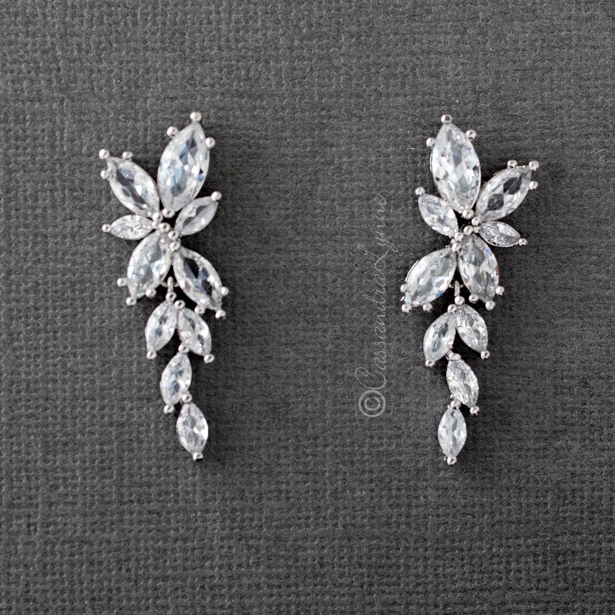 Bridal CZ Earrings of Marquise Flowers