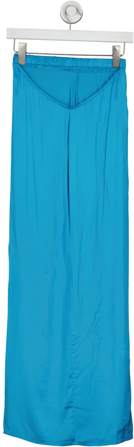 Camila Coelho Blue Satin Midi Skirt With Cut Out Waistband UK XS