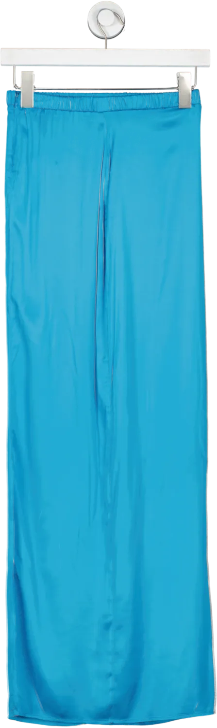 Camila Coelho Blue Satin Midi Skirt With Cut Out Waistband UK XS