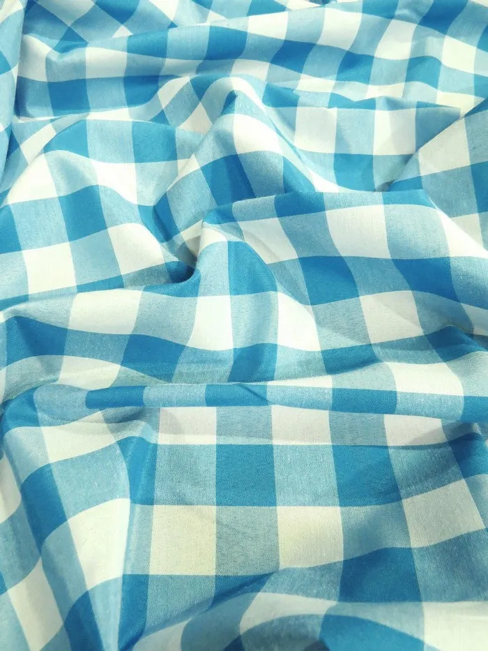 Checkered Gingham Poly Cotton Printed Fabric / Blue / Sold By The Yard